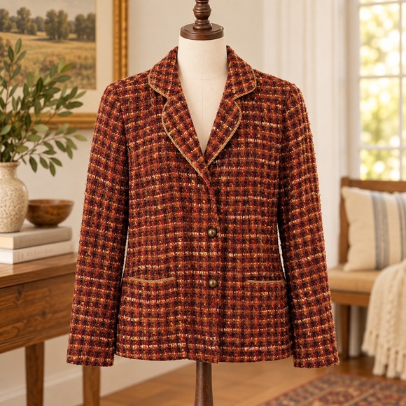 Coldwater Creek Jackets & Blazers - Coldwater Creek Rust Bouclé Tweed Blazer Jacket Fall Multicolor Lady Jacket